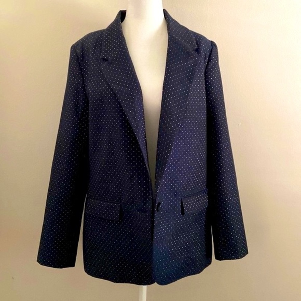 A new day tweed style navy and gold dot blazer